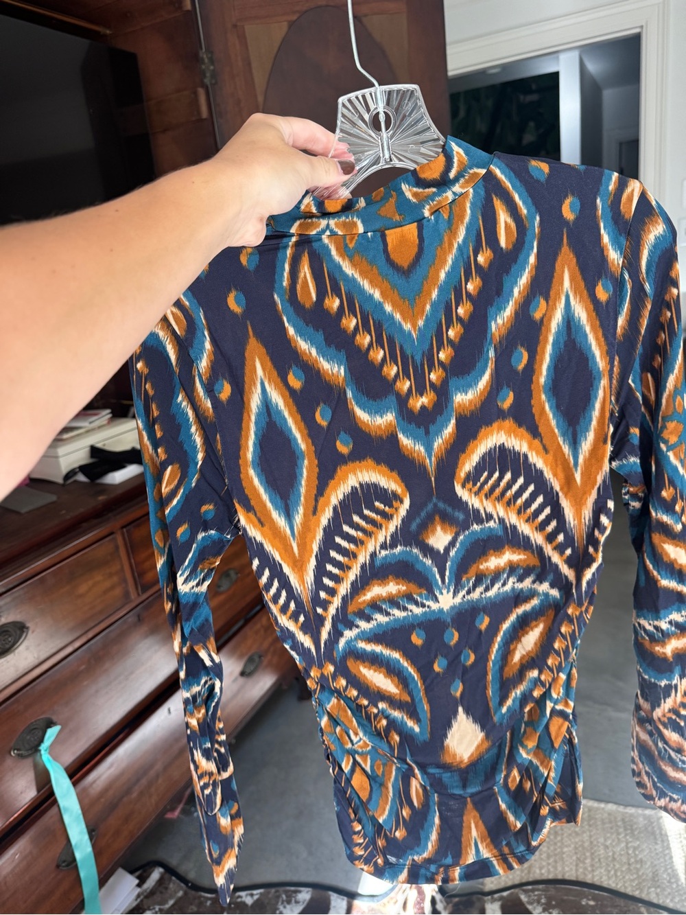 FARM Rio Navy, Teal & Amber Ikat Long Sleeve Top - Picture 2 of 3